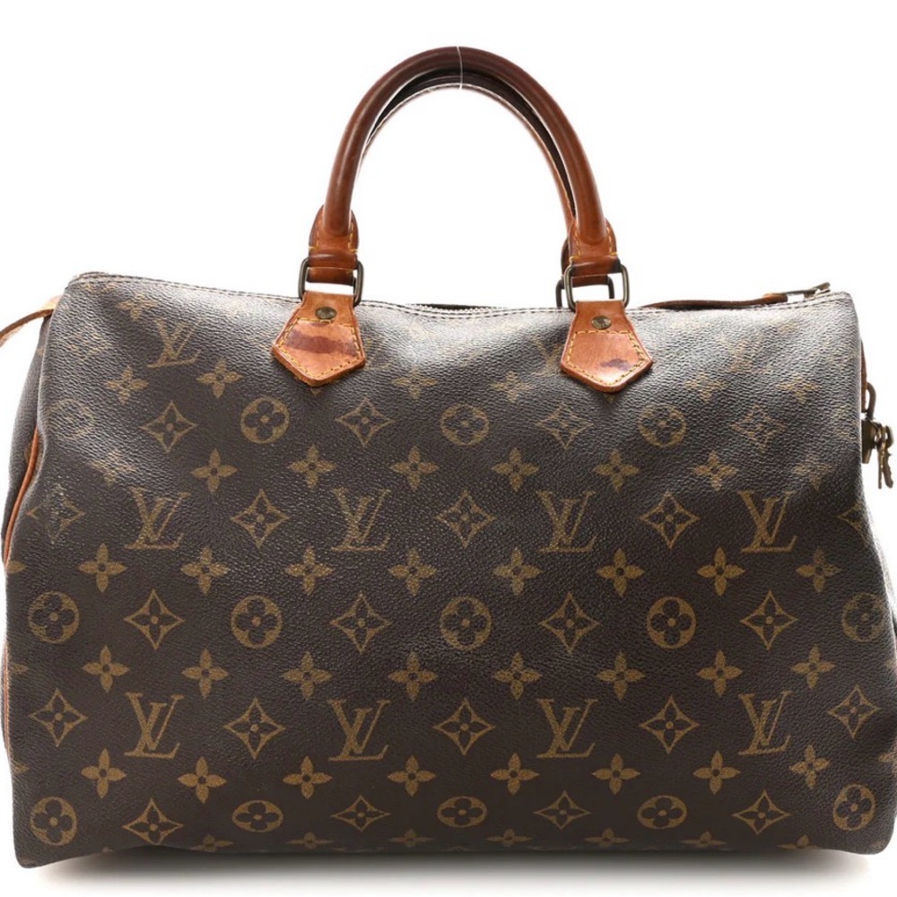 Louis Vuitton Speedy 35 Monogram Canvas Satchel with Vachetta Handles